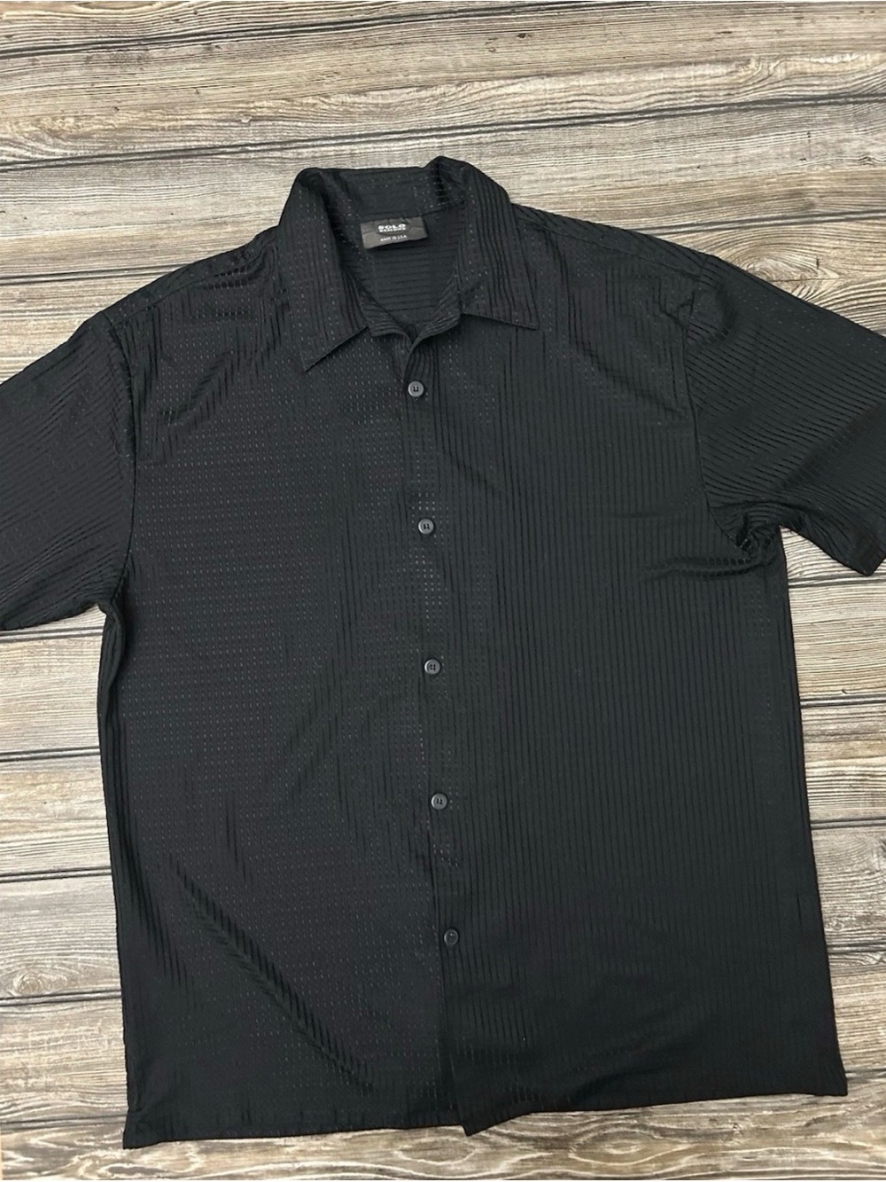 Vintage 90s Solo Semore Men's Black Textured Grid Mesh Button-Up Shirt USA - Picture 3 of 8
